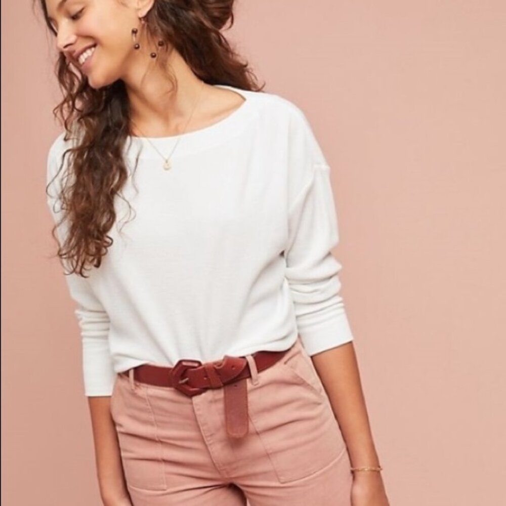 Anthropologie White Waffle 3/4 sleeve top - like new!